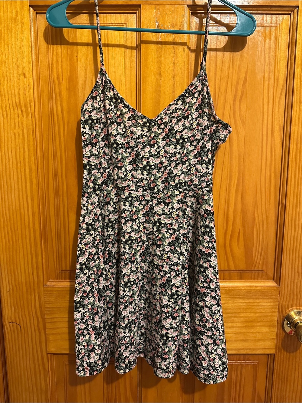 Forever 21 Black Floral Mini Dress with Pink and White Flowers